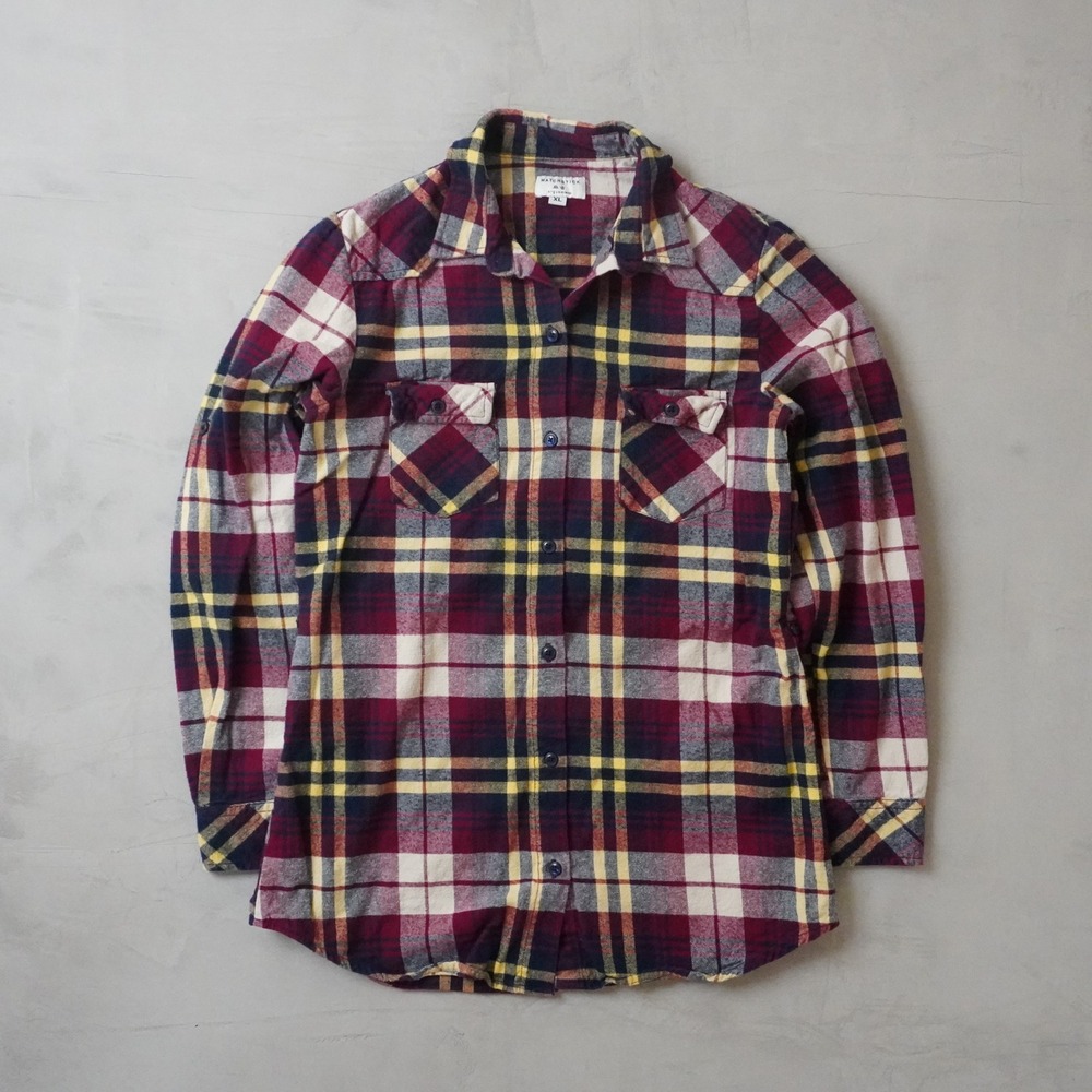 Matchstick Mens XL Plaid Flannel Button Up Shirt Burgundy Navy Long Sleeve